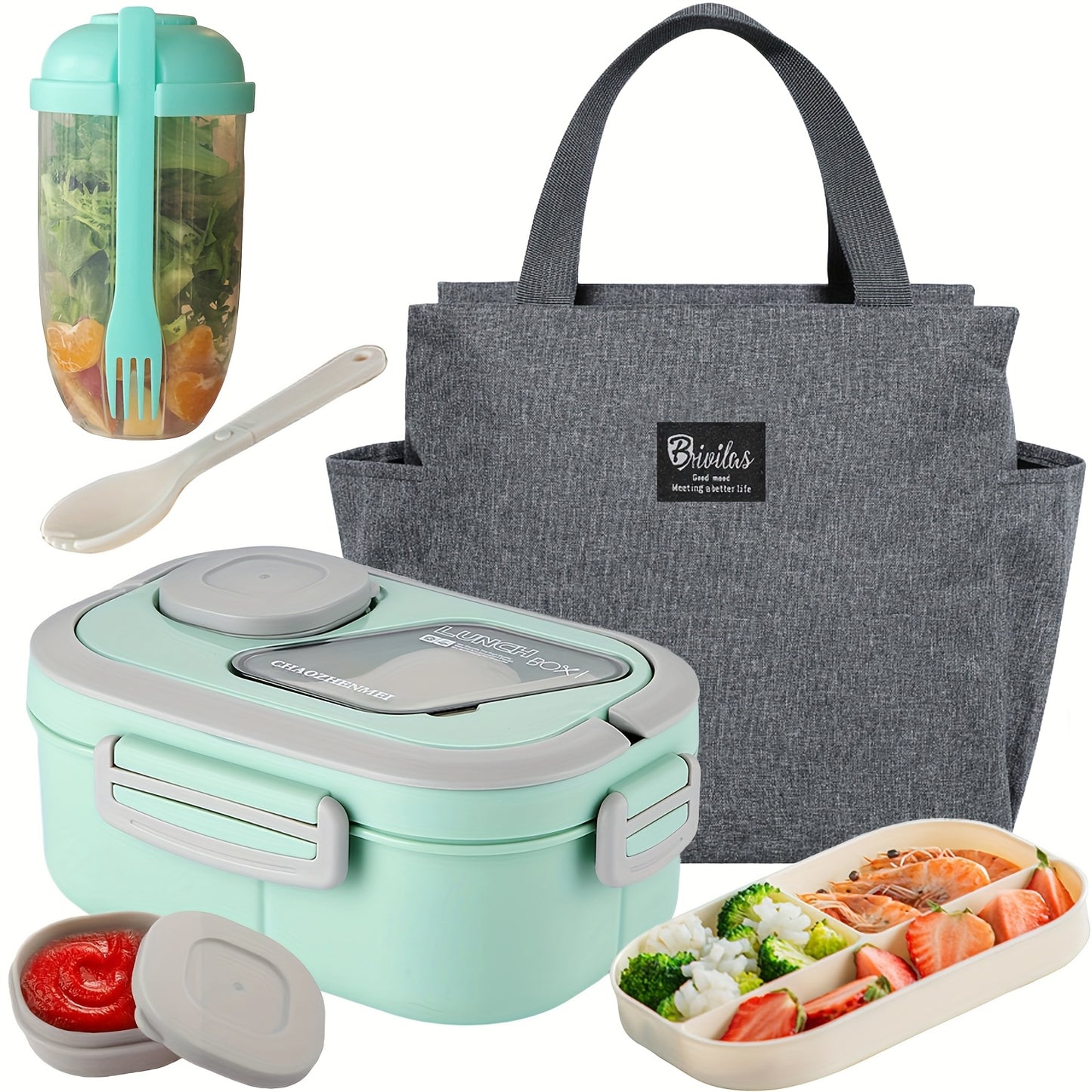 [Lunch Box Set/only Lunch Box][Local Warehouse]Halloween Gift-2-tier 6 Compartments Lunch Box Set. Bento Box For School, Office, Outdoor Picnic. |Food Storage Container|Kitchen Accessories|Bento Box With Lunch Bag|