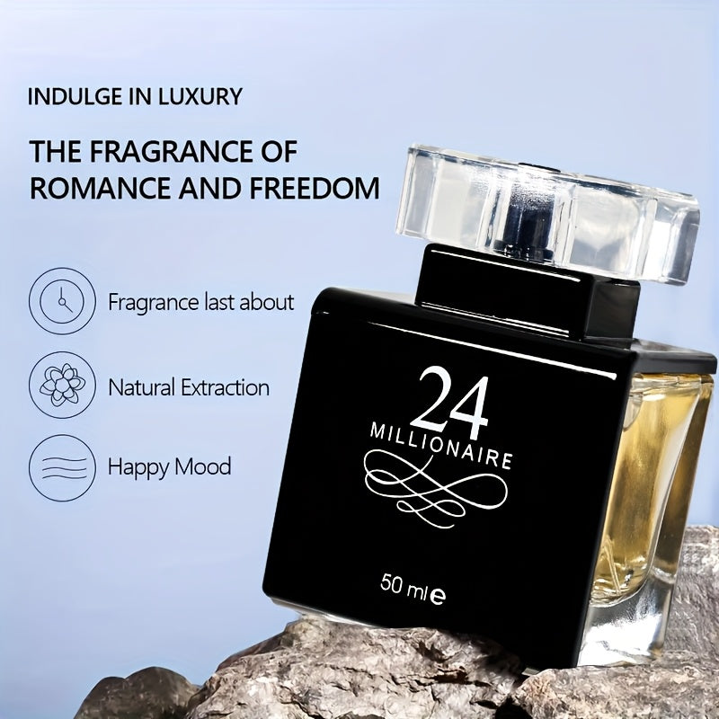 [Long-Lasting Fragrance] 24 Millionaire Men's Cologne | 1.7oz | Exclusive Amber Scent | Long-Lasting Fragrance with Woody Notes | Elegant Black & White Design | Perfect for Casual Attire & Dates