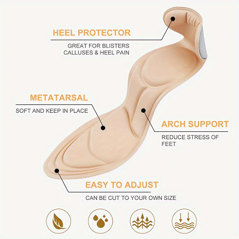 [Memory Foam Insoles] 4pcs Memory Foam Insoles | Breathable, Non-Slip, Ergonomic Design for All-Day Comfort, Comfort Footwear | Ergonomic Insoles | Memory Foam Insoles for High Heels, Flat Shoes & Boots - Black & Beige