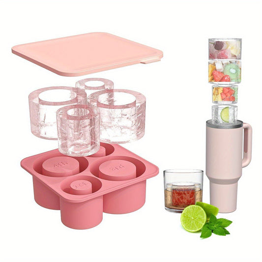 [Bpafree Silicone] Silicone Ice Cube Tray with Lid, 4-Cavity Mold for 20oz/30oz/40oz Tumblers, Flexible and BPA-Free, Easy Release, Perfect for Chilling Cocktails, Whiskey, Coffee - Kitchen Essential