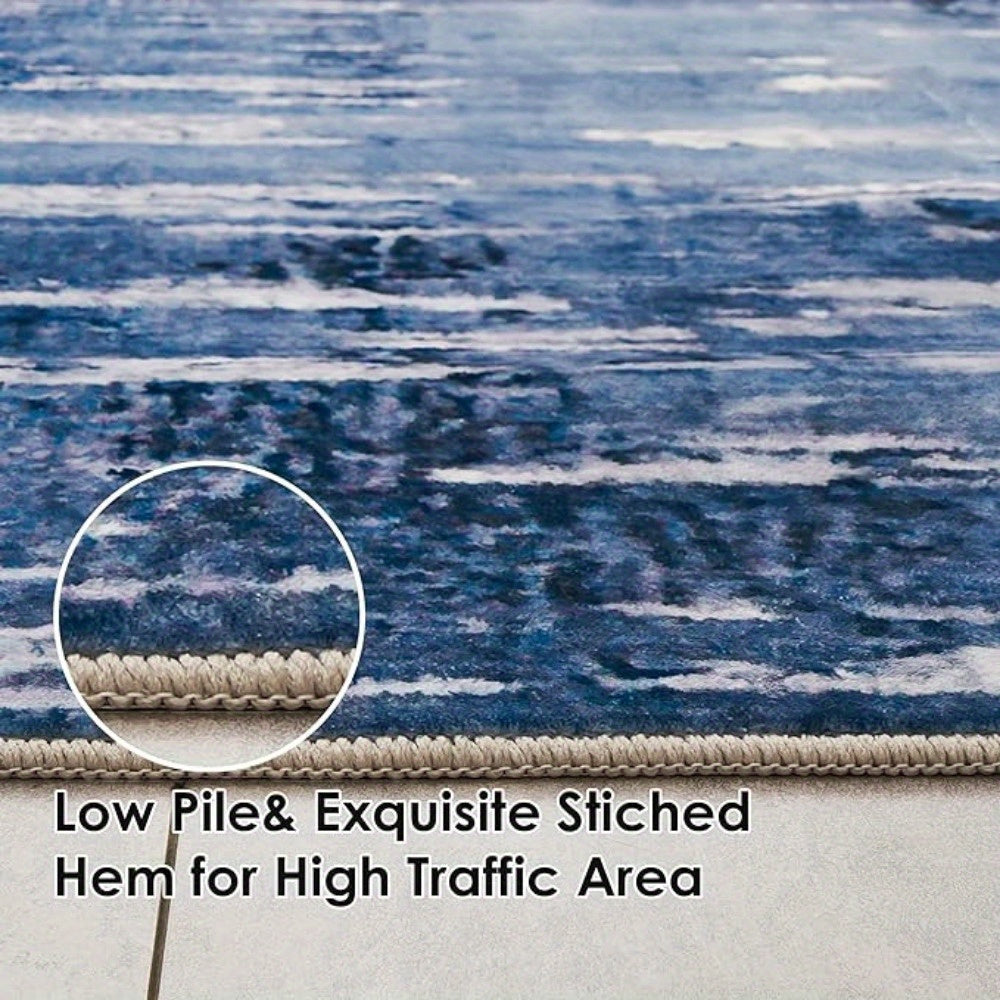 Orhopui Luxurious Soft Washable Area Rug - Stain Resistant, Non-Shedding, Anti-Slip TPR Backing, Abstract Design, Perfect for Living Room, Bedroom, and High-Traffic Areas - Blue, Soft, and Durable
