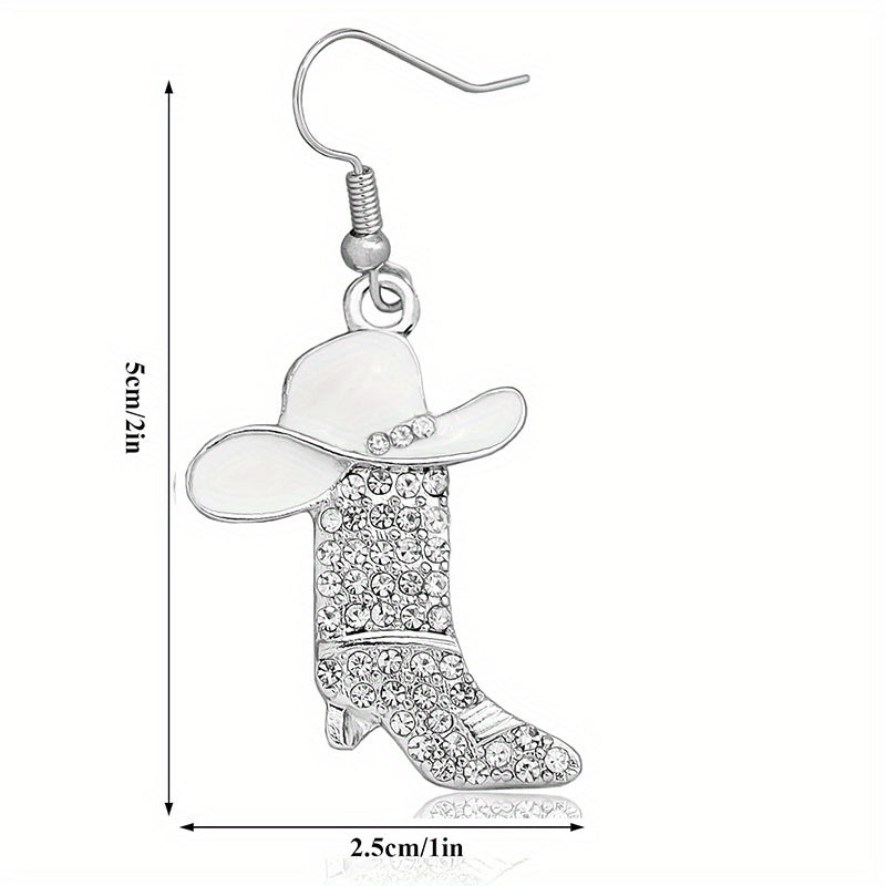 [Vintage Elegant Rhinestone Drop Earrings] Western Boot & Cowboy Hat Rhinestone Drop Earrings, Vintage Elegant Style Alloy Dangle Earrings for Women, Daily & Party Wear, Iron Ear Needle, Non-Feathered Fashion Statement Jewelr