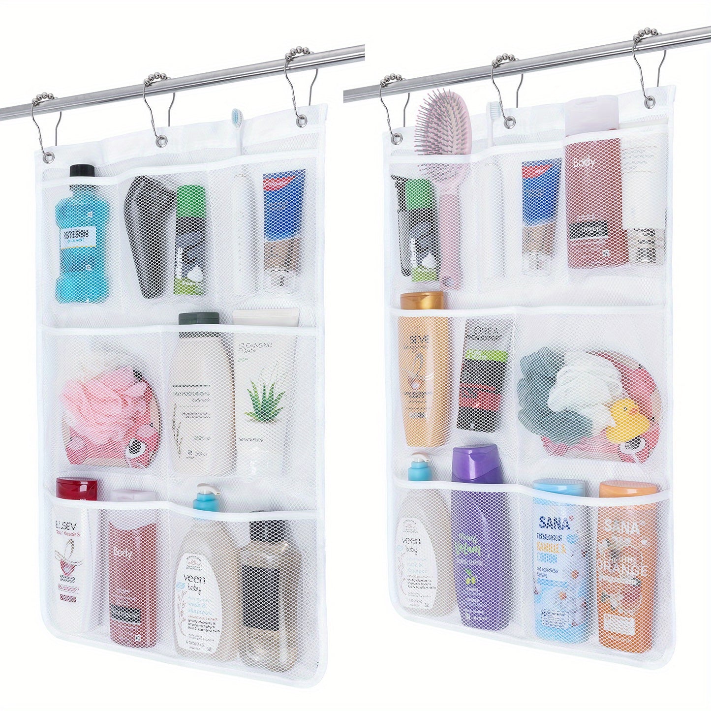 Mesh Shower Caddy, 7 Pockets Hanging Shower Organizer with Quick Drying Mesh, 1 Pack, White