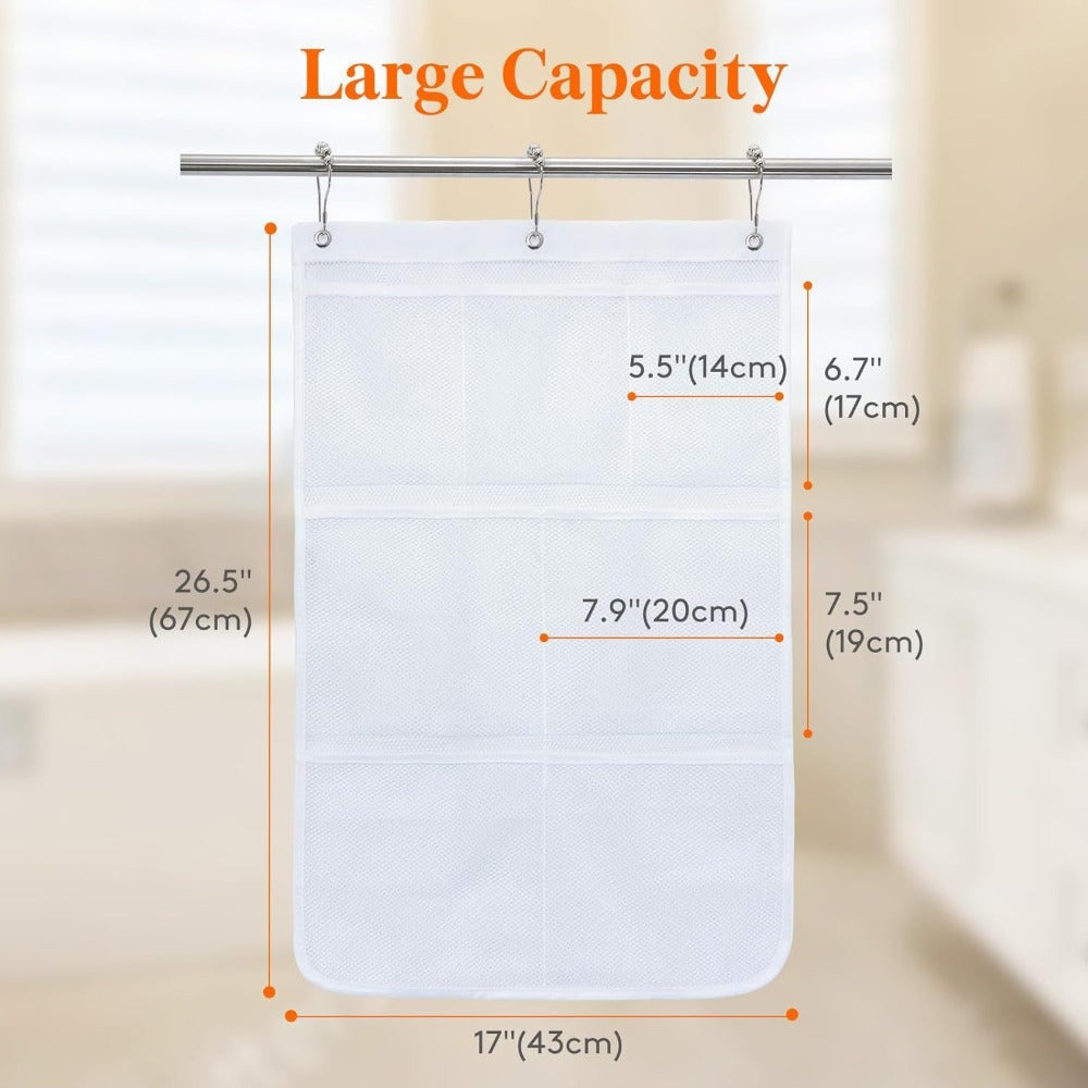 Mesh Shower Caddy, 7 Pockets Hanging Shower Organizer with Quick Drying Mesh, 1 Pack, White