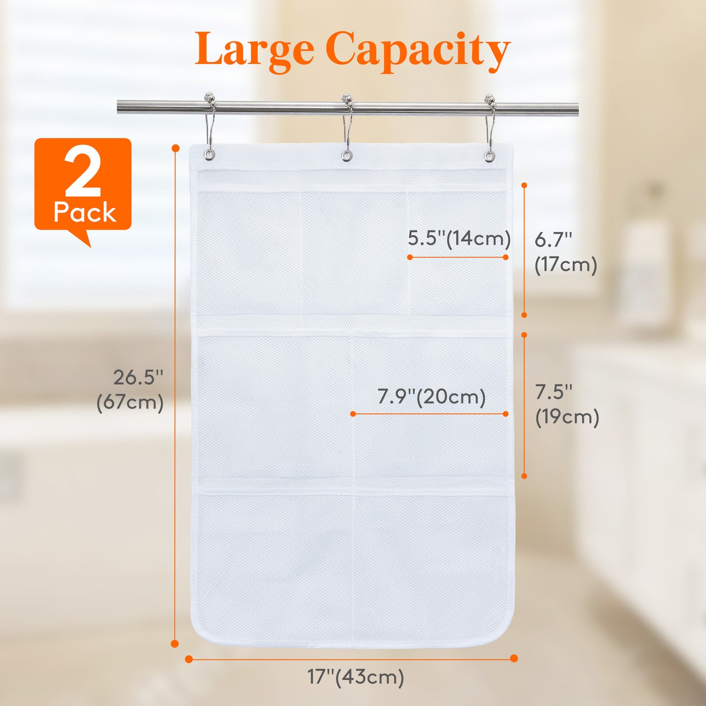 Mesh Shower Caddy, 7 Pockets Hanging Shower Organizer with Quick Drying Mesh, 1 Pack, White