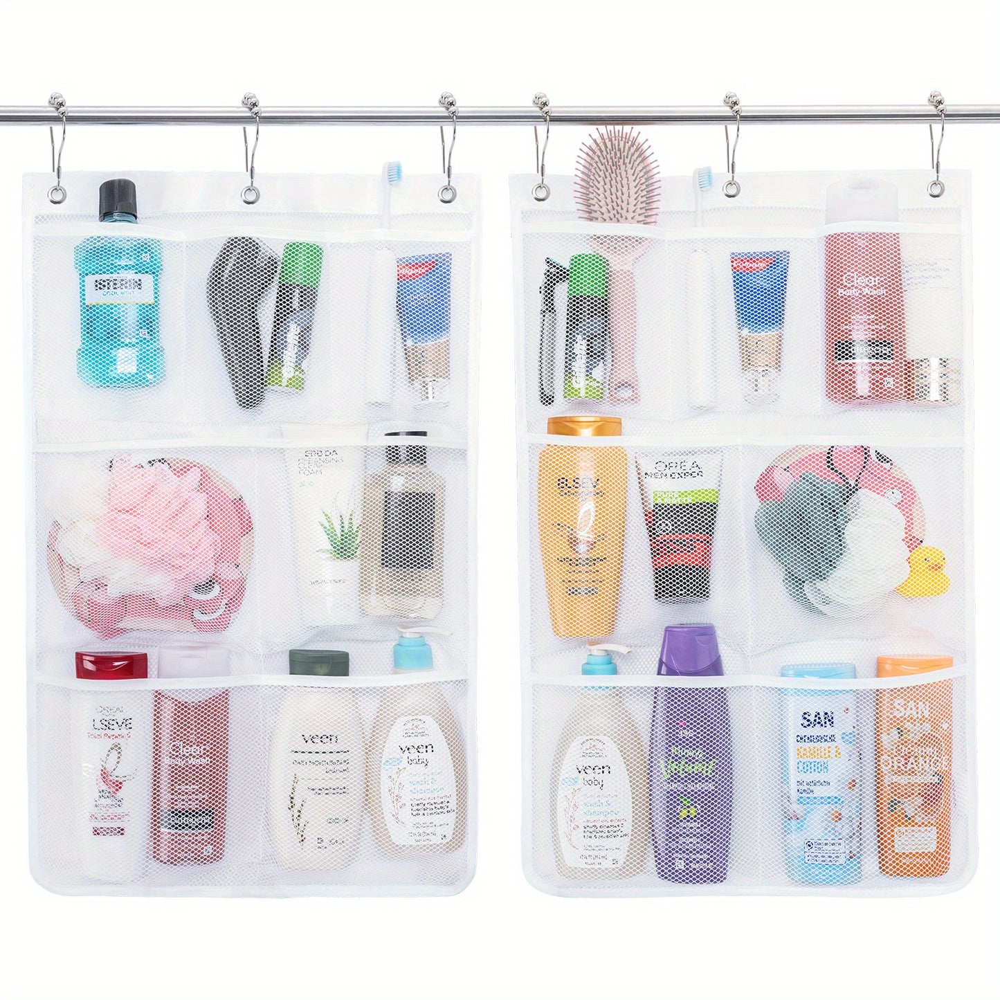 Mesh Shower Caddy, 7 Pockets Hanging Shower Organizer with Quick Drying Mesh, 1 Pack, White