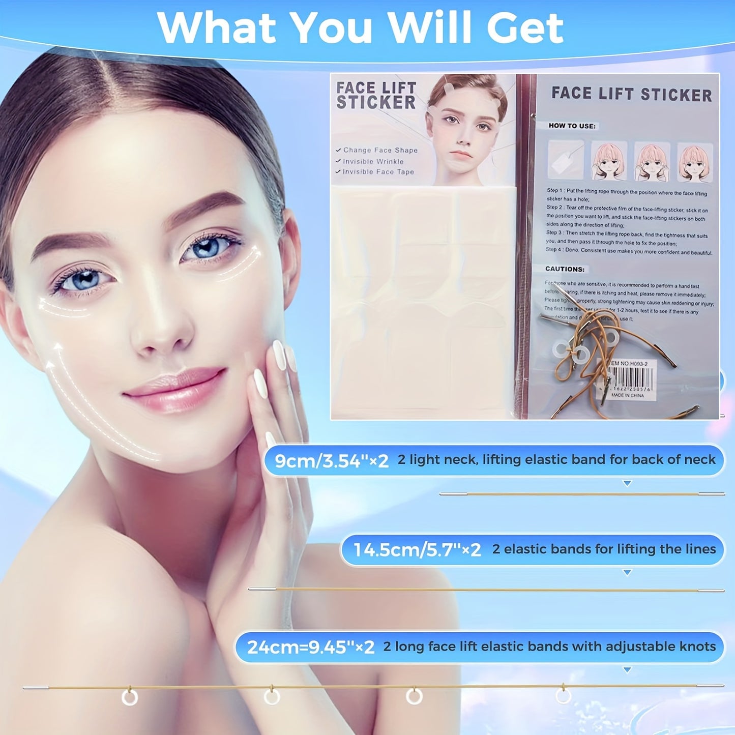 18pcs Invisible Facial Tape Set - Reusable and Unscented with 4 Adjustable Straps for Neck, Jawline, and Double Chin Area