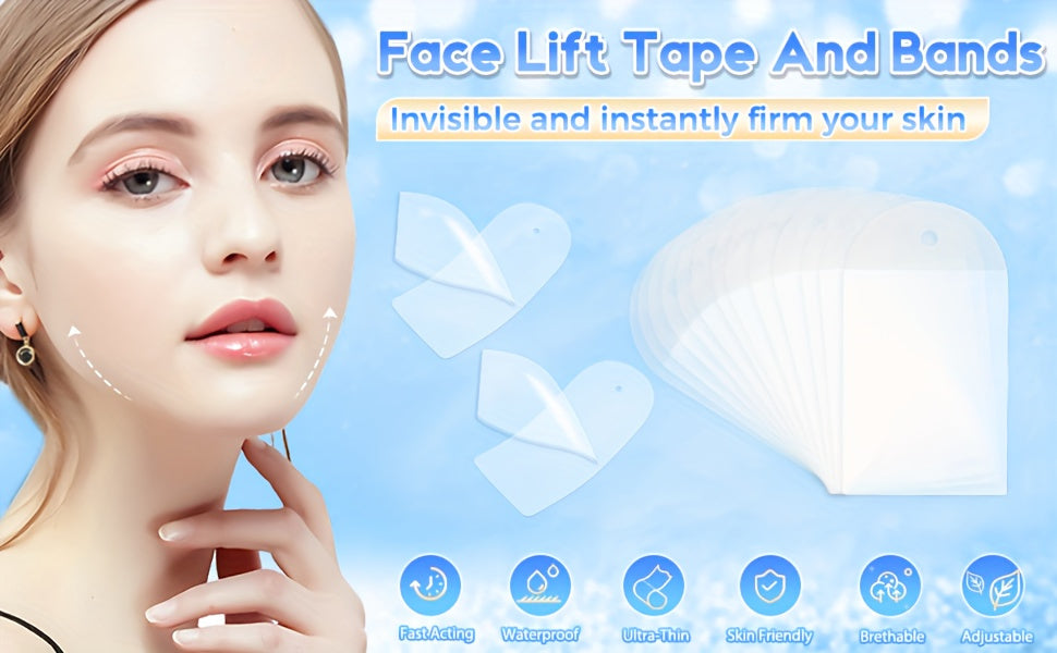 18pcs Invisible Facial Tape Set - Reusable and Unscented with 4 Adjustable Straps for Neck, Jawline, and Double Chin Area