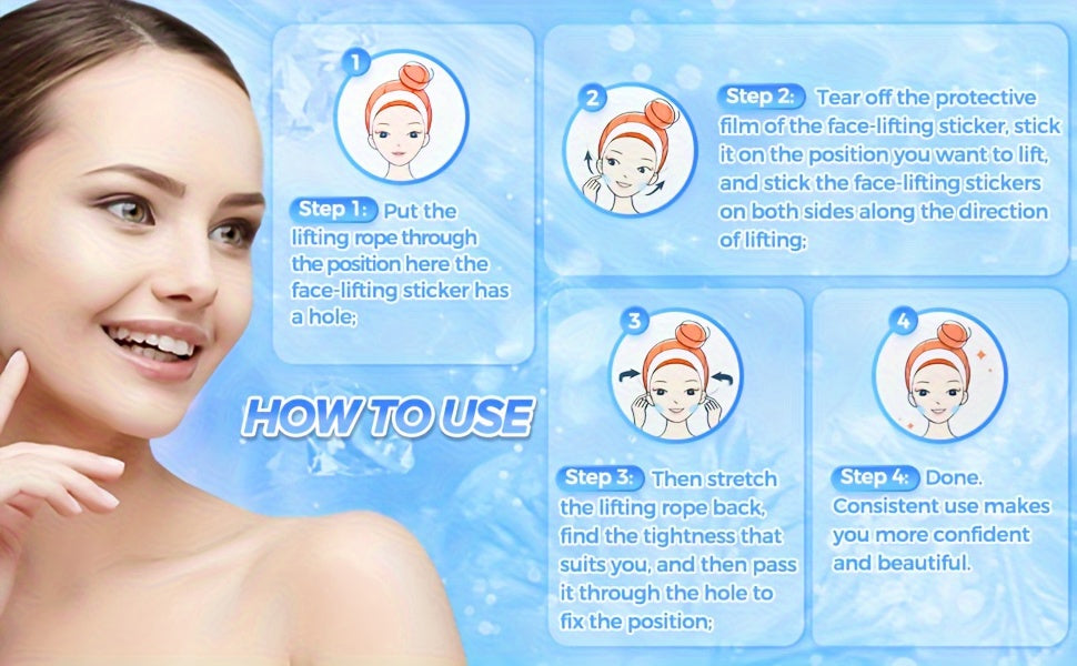 18pcs Invisible Facial Tape Set - Reusable and Unscented with 4 Adjustable Straps for Neck, Jawline, and Double Chin Area