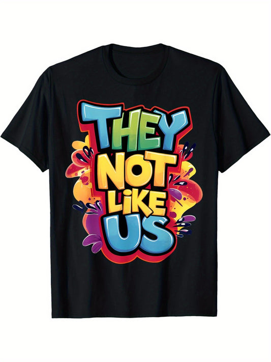 Men's "They Not Like Us" Graphic Cotton T-Shirt - Soft, Comfortable Short Sleeve Crew Neck Tee with Bold Colorful Lettering, Casual Summer Shirt for Casual Attire, Tee Shirts, PLUS SIZE