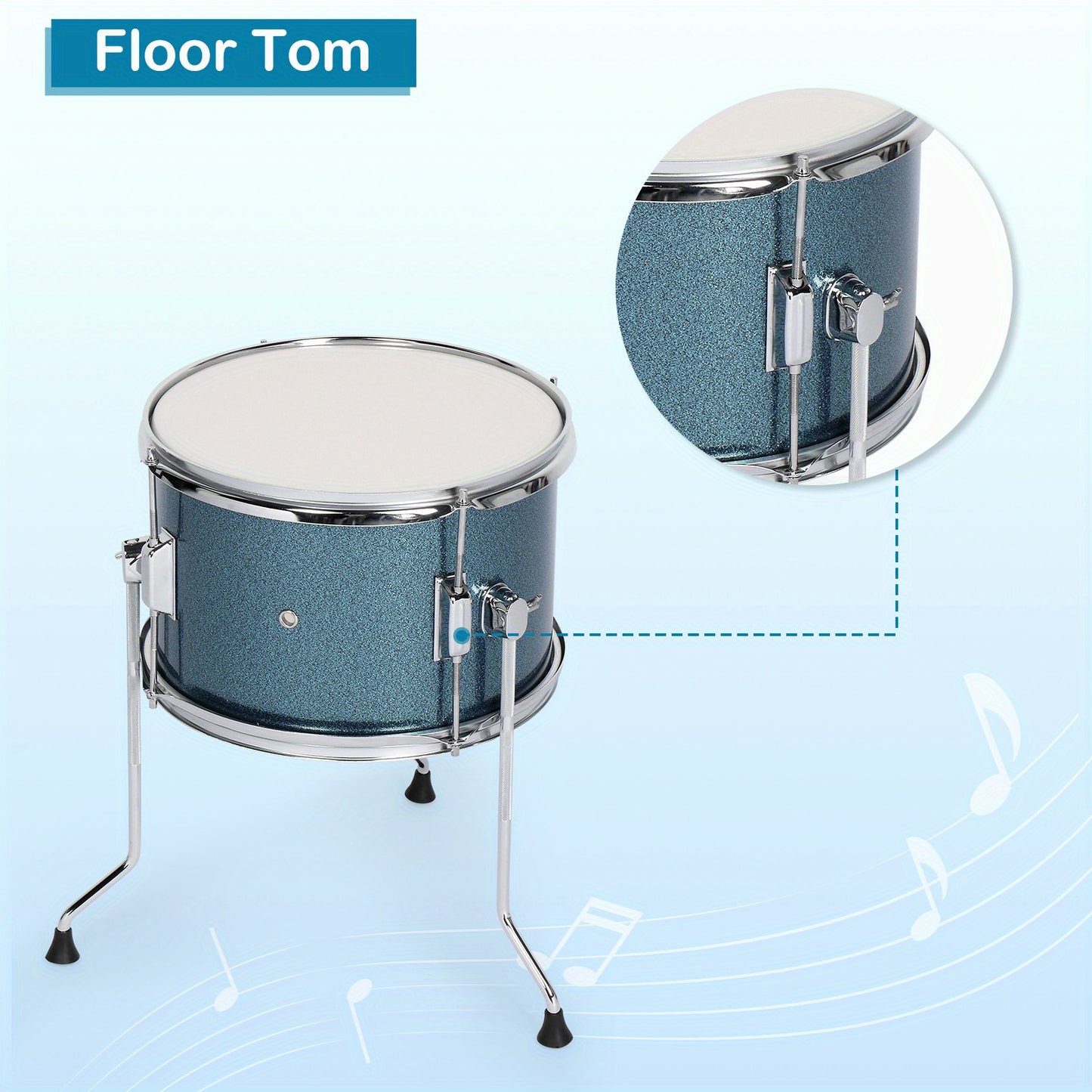 14"x10" Wood Grain Color 5 - Pieces Drum Set for Beginners - Complete with Pedal, Drumsticks, Wrench And Drum Stool - Ideal for Music Training