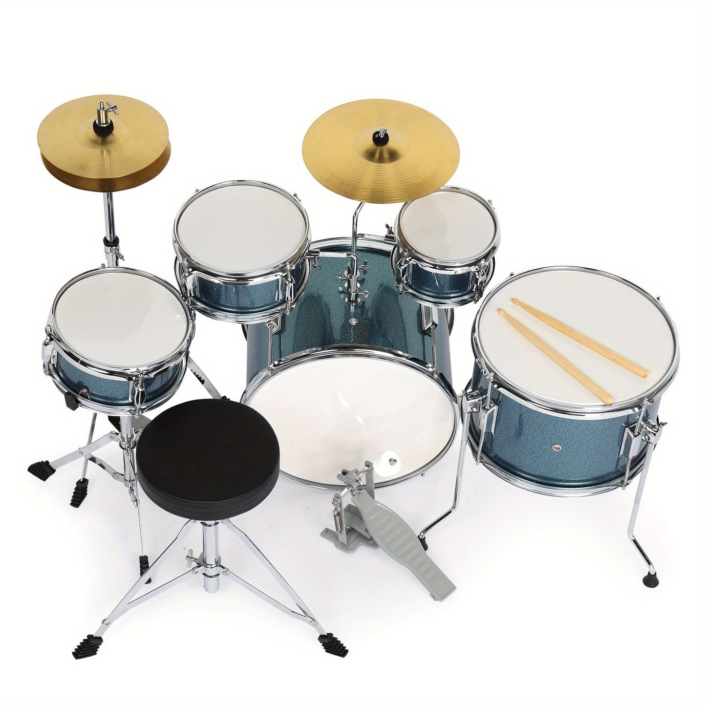 14"x10" Wood Grain Color 5 - Pieces Drum Set for Beginners - Complete with Pedal, Drumsticks, Wrench And Drum Stool - Ideal for Music Training
