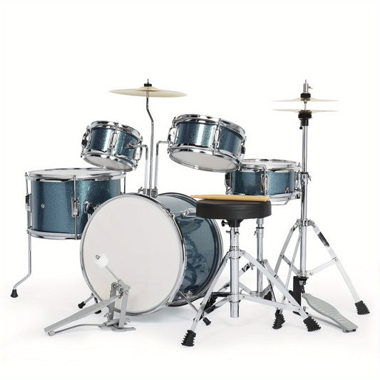 14"x10" Wood Grain Color 5 - Pieces Drum Set for Beginners - Complete with Pedal, Drumsticks, Wrench And Drum Stool - Ideal for Music Training