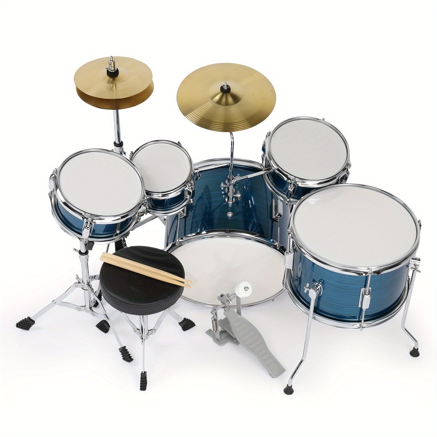 14"x10" Wood Grain Color 5 - Pieces Drum Set for Beginners - Complete with Pedal, Drumsticks, Wrench And Drum Stool - Ideal for Music Training
