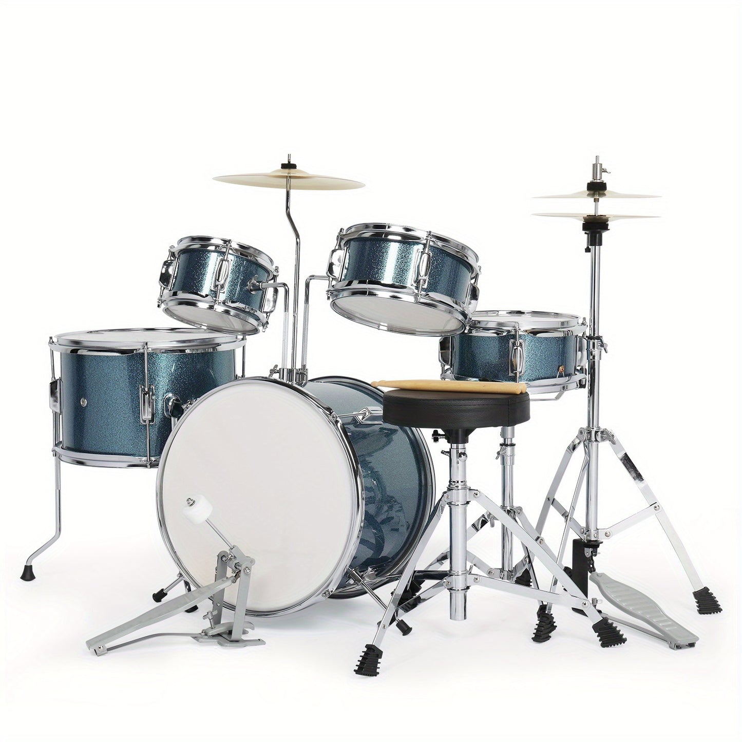 14"x10" Wood Grain Color 5 - Pieces Drum Set for Beginners - Complete with Pedal, Drumsticks, Wrench And Drum Stool - Ideal for Music Training