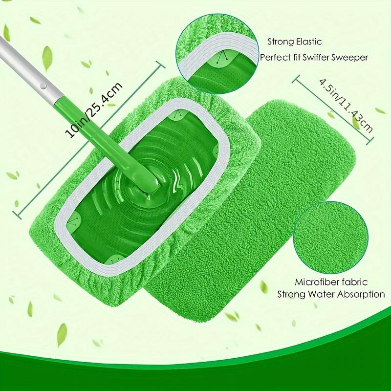 6pcs Super Absorbent Reusable Mop Pads - Green, Durable Polyester Cleaning Cloths for Wet & Dry Floor Care, Easy Household Cleaning Replacement Pads, Wet Dry Mopping | Secure Attachment Pad | Durable Cleaning Cloths, Mops for