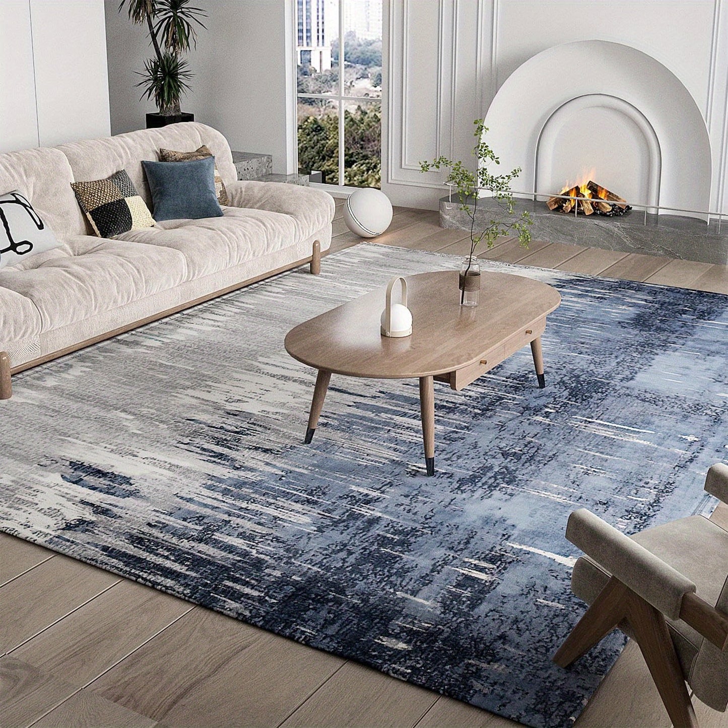 Orhopui Luxurious Soft Washable Area Rug - Stain Resistant, Non-Shedding, Anti-Slip TPR Backing, Abstract Design, Perfect for Living Room, Bedroom, and High-Traffic Areas - Blue, Soft, and Durable