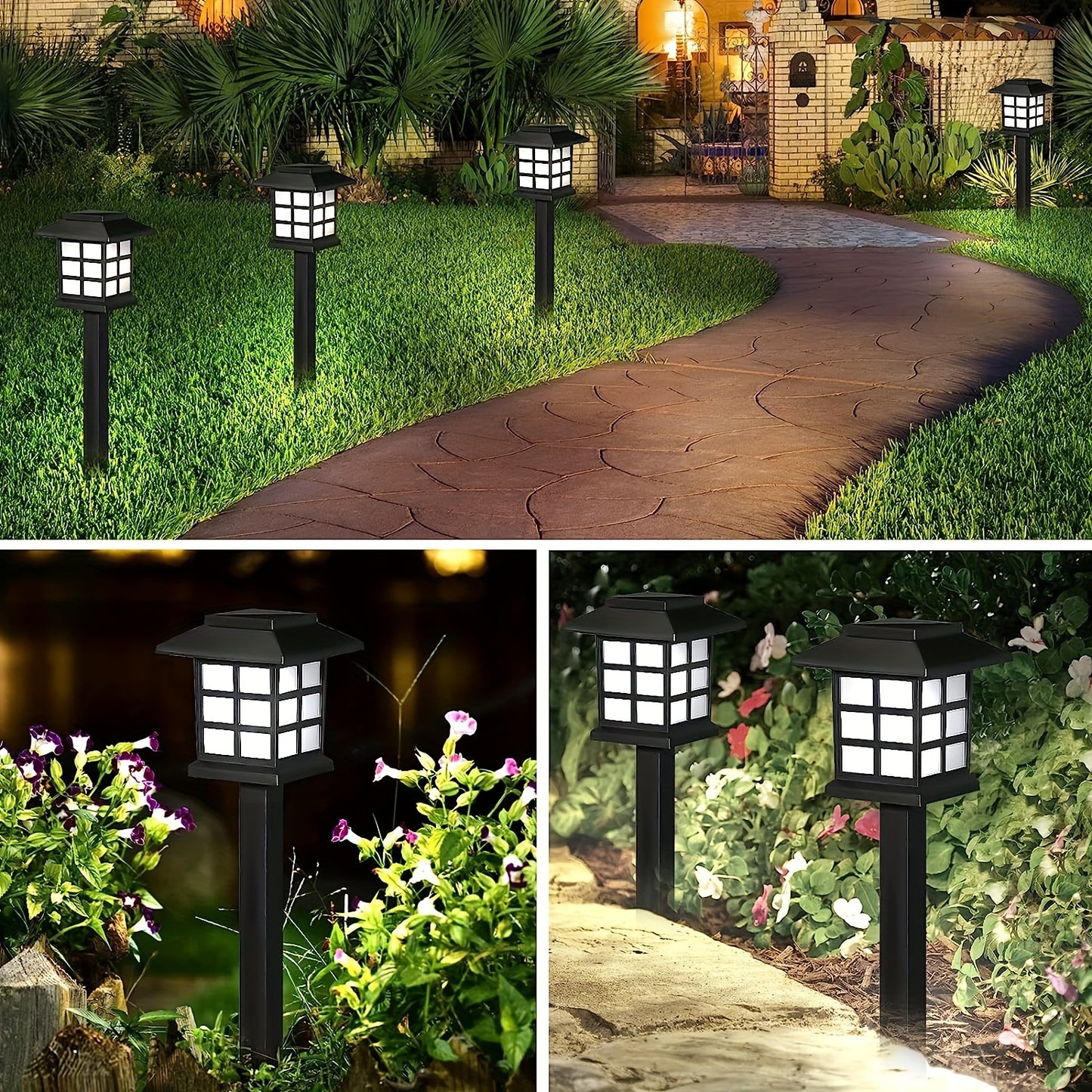 24pcs/12pcs/6pcs Outdoor Warm Light Solar-Charged Landscape Garden Lights, Suitable for Paths, Courtyards & Decks