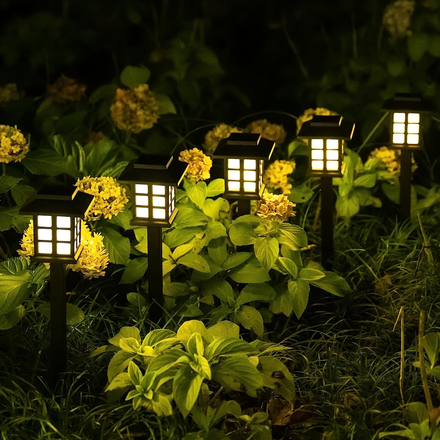 24pcs/12pcs/6pcs Outdoor Warm Light Solar-Charged Landscape Garden Lights, Suitable for Paths, Courtyards & Decks