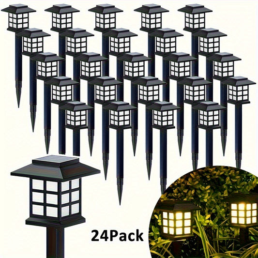 24pcs/12pcs/6pcs Outdoor Warm Light Solar-Charged Landscape Garden Lights, Suitable for Paths, Courtyards & Decks