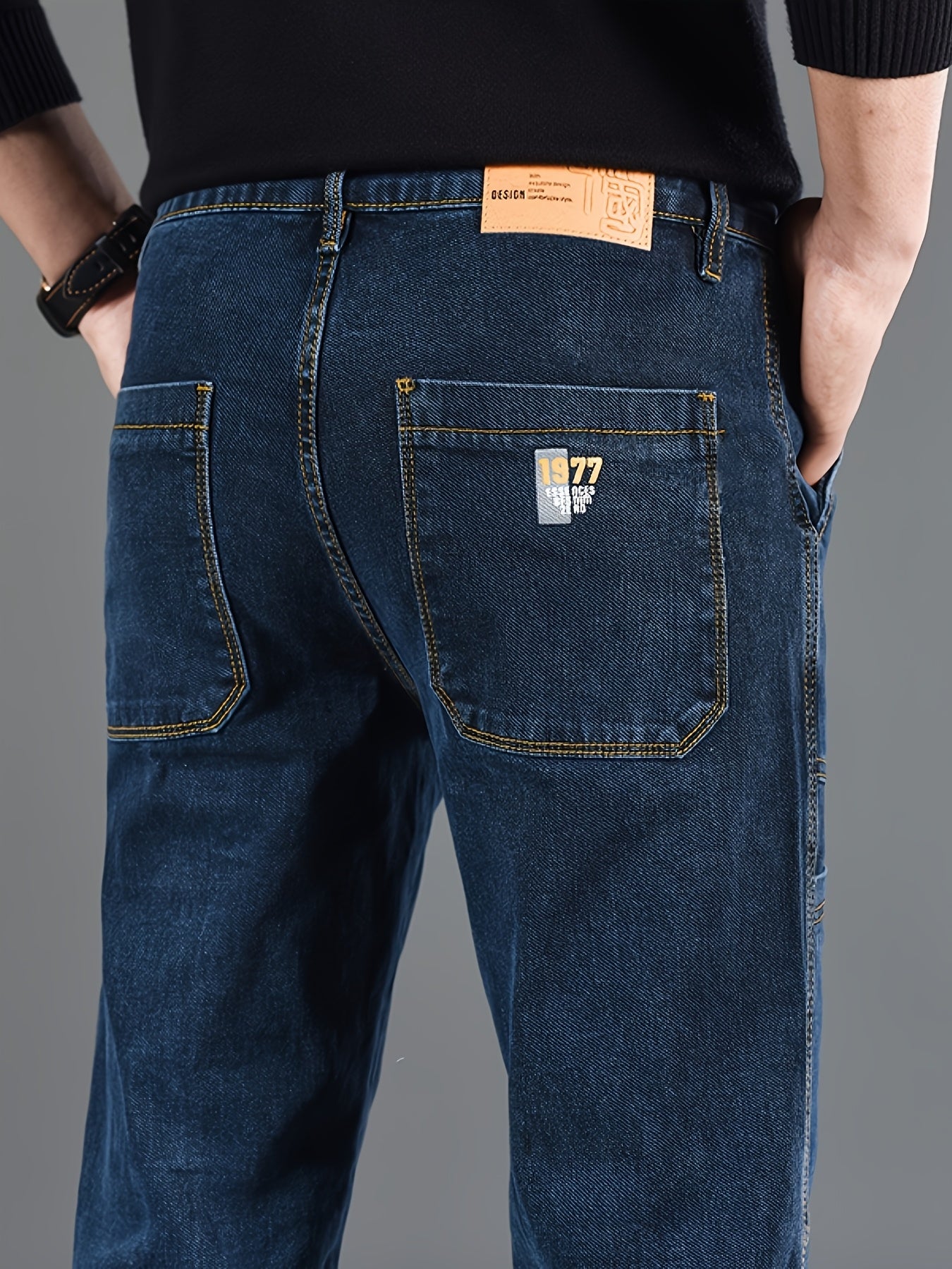 Men'S Small Straight Tube Style Fashionable Printed Six Pocket Design Micro Elastic Denim Pants