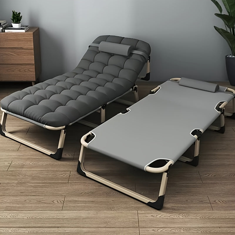 [Portable Folding Bed] 1pc Portable Folding Bed - Metal Frame, Reinforced 8-Leg Stand, Foldable Leisure Sleeping Bed