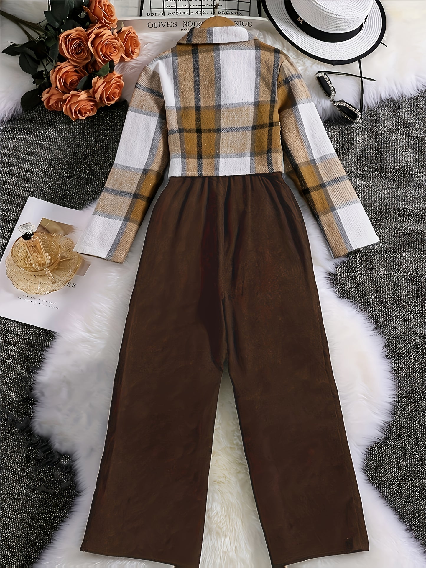 Solid Color Plaid Printed Button Top Pit Strip Suspender Leotard Set - New 25-year Elegant Vacation Style