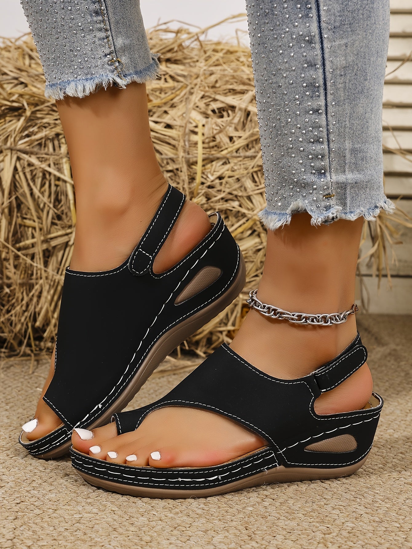 Comfortable High Heel Sandals for Women | Slip-Resistant Arch Support, Cushioned Insole & Arch Strap - Large Size Faux Cover Upper & PU Sole - Platform Wedge Heel Sandals, Casual to Formal Eve