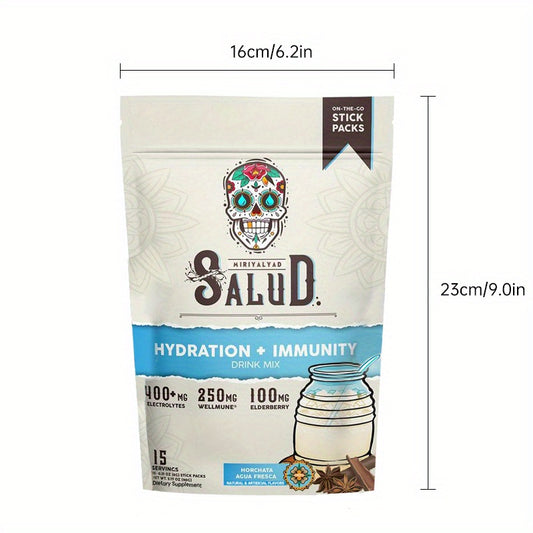 2- In-1 Hydration & Imumunity Packets, Horchata Flavor, with Electrolyets, Elderberry, 400mg, 250mg, 100mg, 15 Servings, Dietary Supplement | Vitamins And Supplement | Local Warehouse