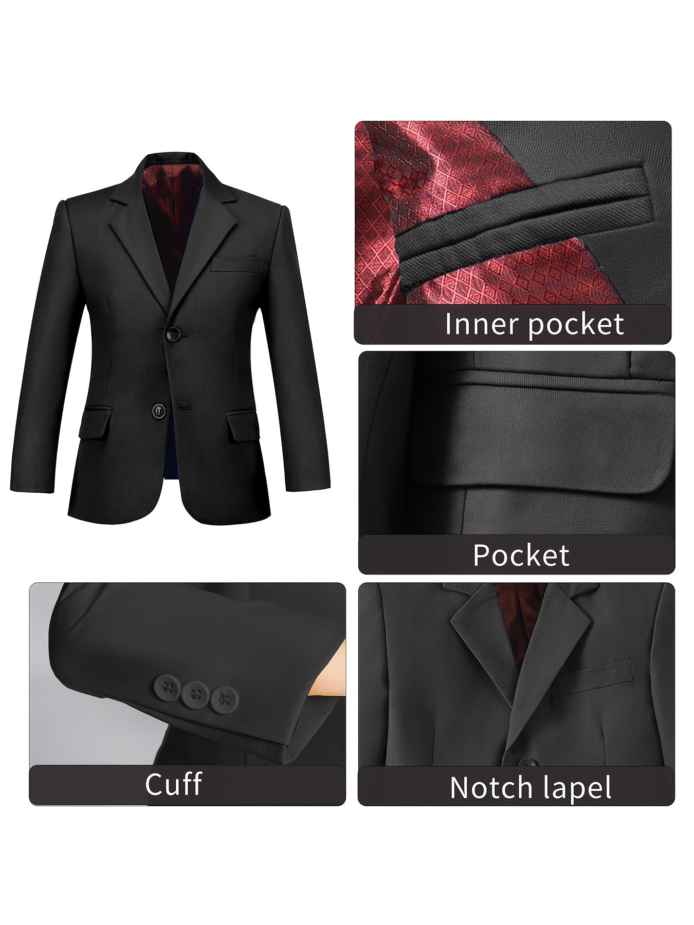 Lycody Boys Suits 4pcs Black Blazer Vest Pants With Random Tie Suit Set For Boy Slim Fit Kids Formal Wedding Dress 5-16Y