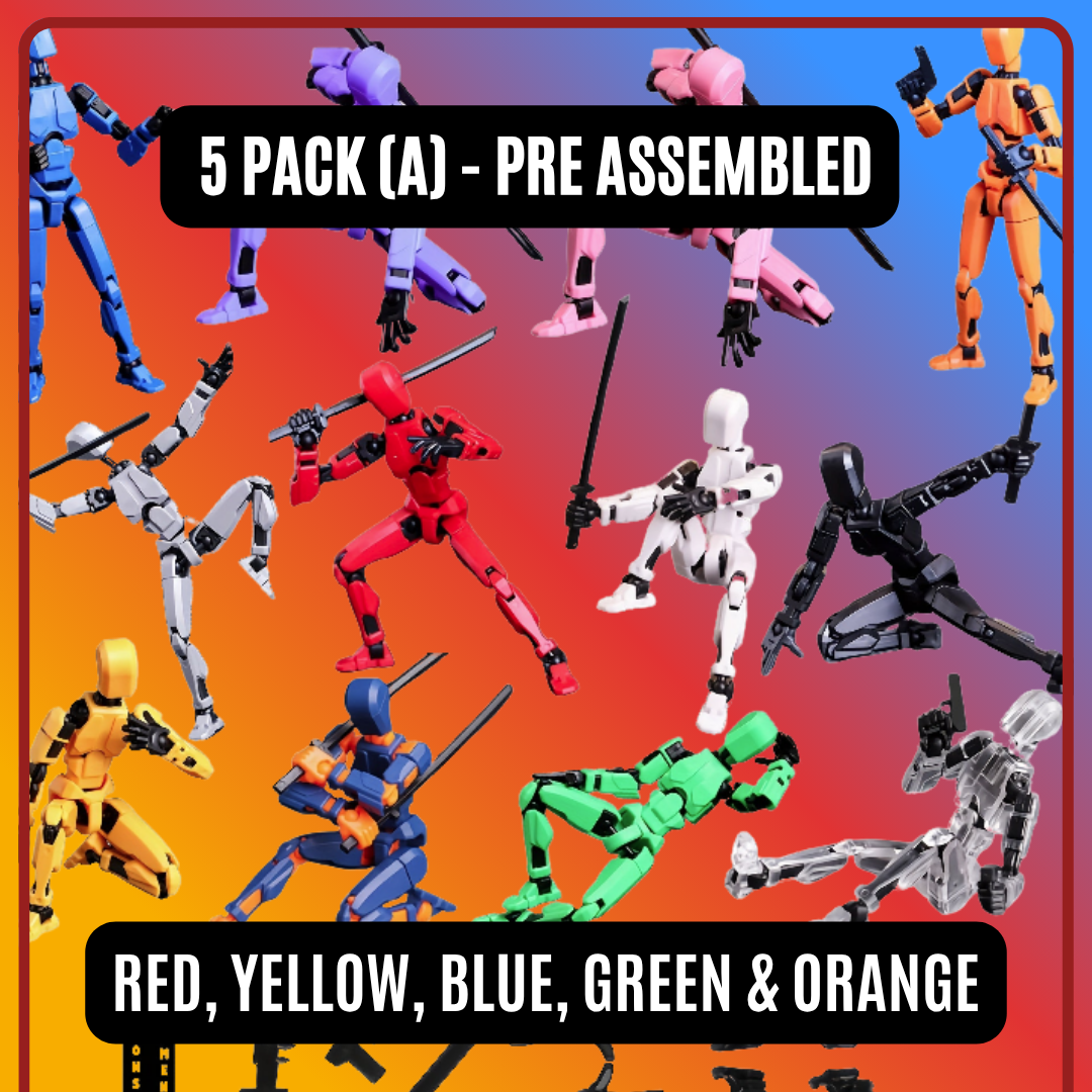 Poseable Action Figures Multi-Pack – 3 or 5 Figure Sets (Fixed Color Combinations)