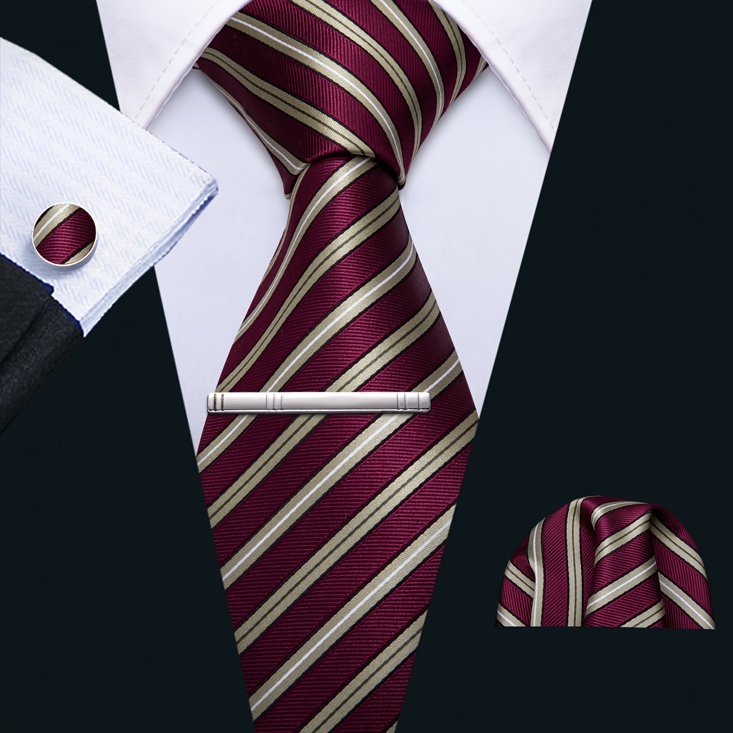 LINEZISEID 3pcs/set Men's Silk Classic Floral Necktie with Hanky And Cufflinks for Business & Wedding, Father's Day Gift, Paisley Ties for Men, Novelty Ties for Men, Special Occasion, Business Attire, Paisley Design, Elegant