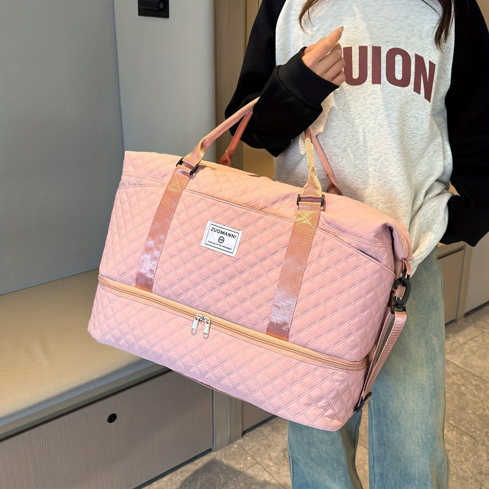 Large Capacity Travel Gym Bag Women'S Combo Letter Bag Valentine'S Day Gift Multifunctional Luggage Duffel Stitched Short Long Trip Tote with Independent Shoe Compartment Multi-Pocket Design