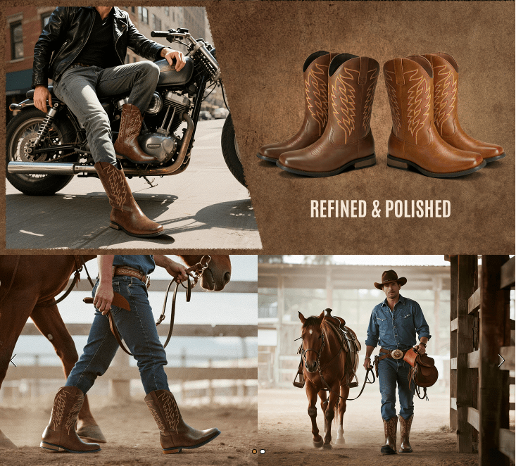 Bruno Marc Men's Slip-On Western Cowboy Boots with Chic Cloud Pattern & Orange Flame-like Toe - Non-Slip TPR/Rubber Sole, Comfortable PU Upper, Retro Square Toe - All-Terrain Riding, Masquerade & Party Boots for Men (Easy Sli