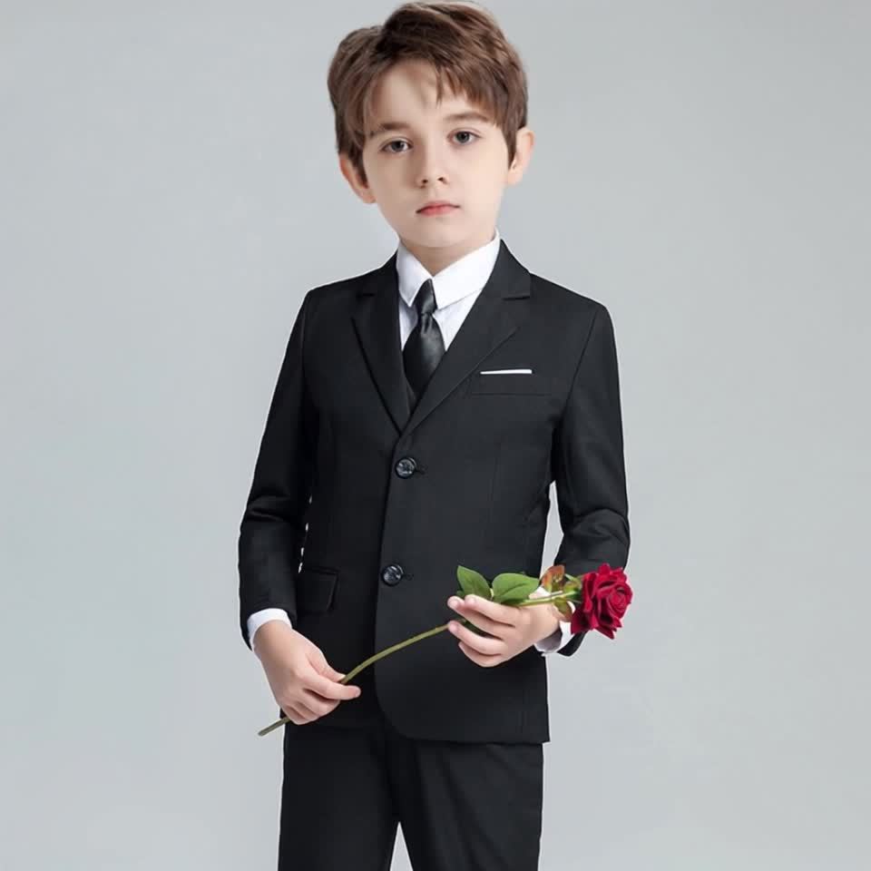 Boys' 3-Piece Suit Set: Slim-Fit Solid Green Jacket, Vest & Pants with Pockets - All-Season Formal Party Wear, Long Sleeve, Regular Sleeve Design, Formal Attire for Boys, Party Attire, Classic Lapel Collar, Durable Fabric