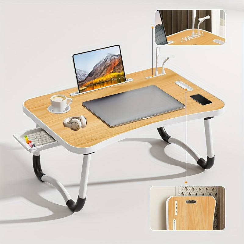 Ultra Large Portable Laptop Bed Table - Multi Functional Tray Holder with Cup Holder And Drawer, USB, Fan, And Light - Perfect for Eating, Reading, And Writing on Beds, Sofas, Floors - Stable, Durable, And Foldable