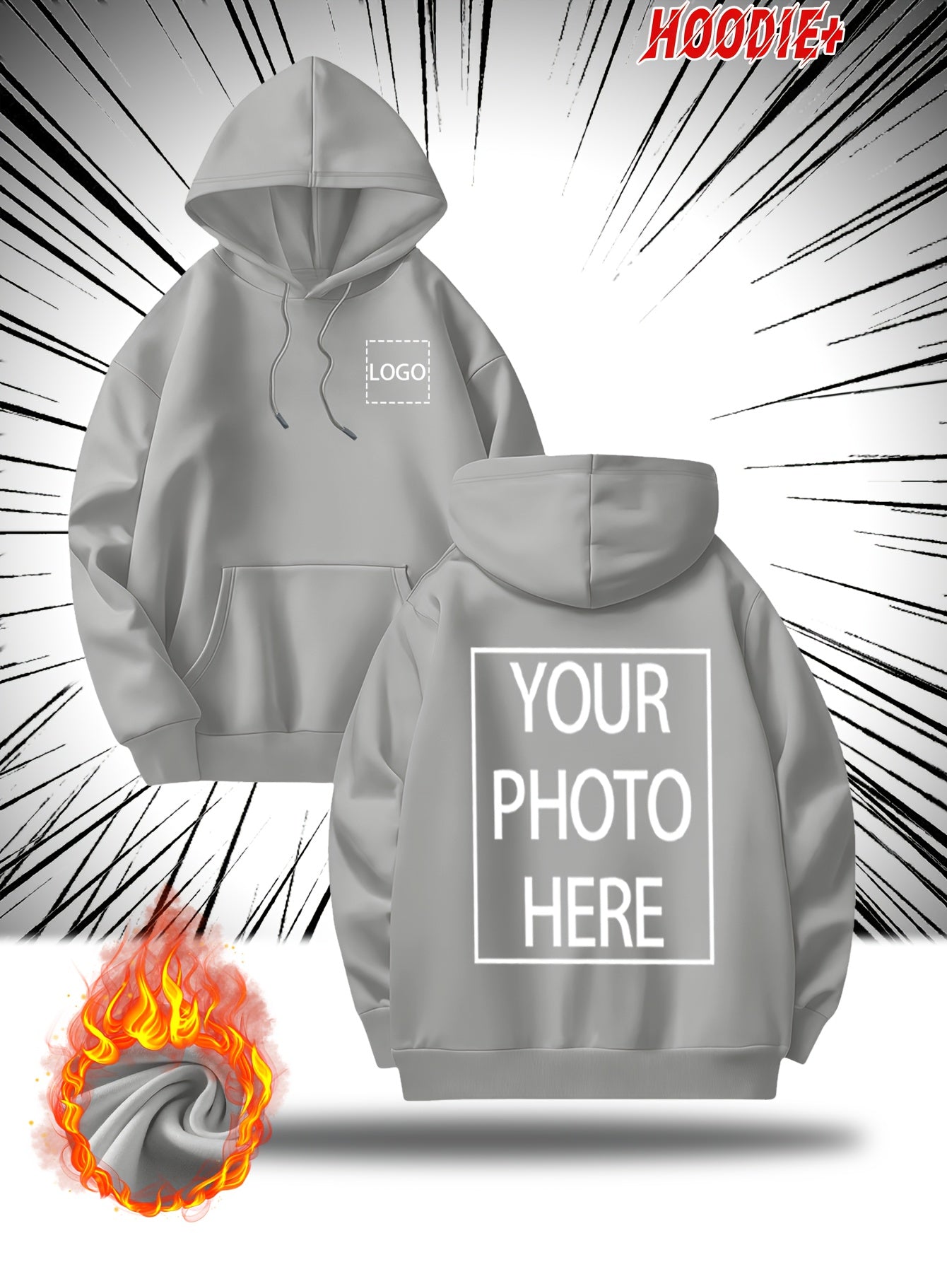 Customizable Men's Hoodie - Personalized Photo/Text Front & Back, Navy Blue with White Lettering, All-Season Comfort Fit, Casual Sporty Design for Halloween Christmas Gifts, Personalized Gift, Durable Casualwear