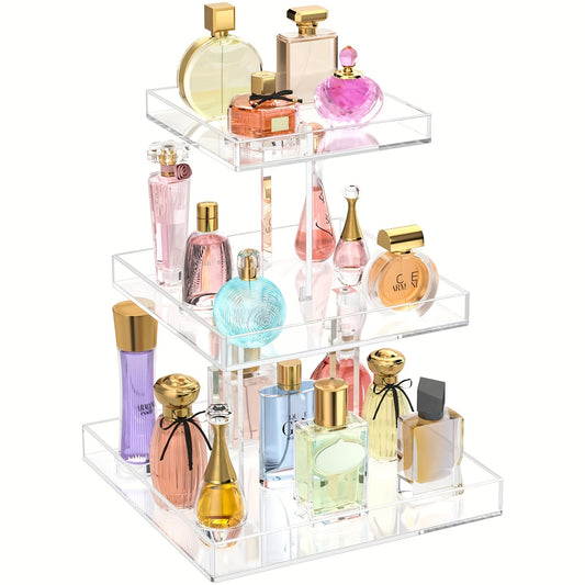 3-Tier Acrylic Perfume Organizer | Clear Bathroom Countertop Cosmetic Storage & Display Tray for Bedroom Dresser, Stylish And Practical!