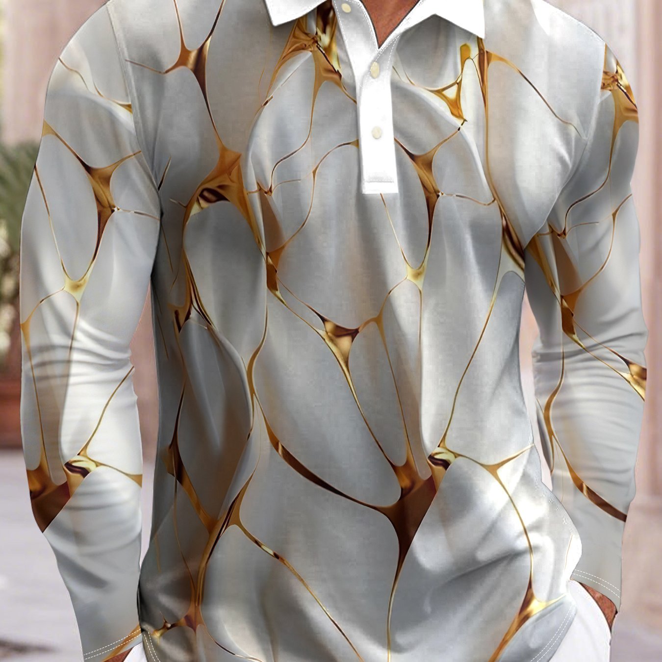 Men'S Elegant Marble Pattern Shirt - Lightweight Breathable Long Sleeve Formal & Casual Shirt, Black & Golden Swirls, Regular Fit for Office, Parties, Golf - All-Season Business & Everyday Attire for Men & Teens, Marble Print