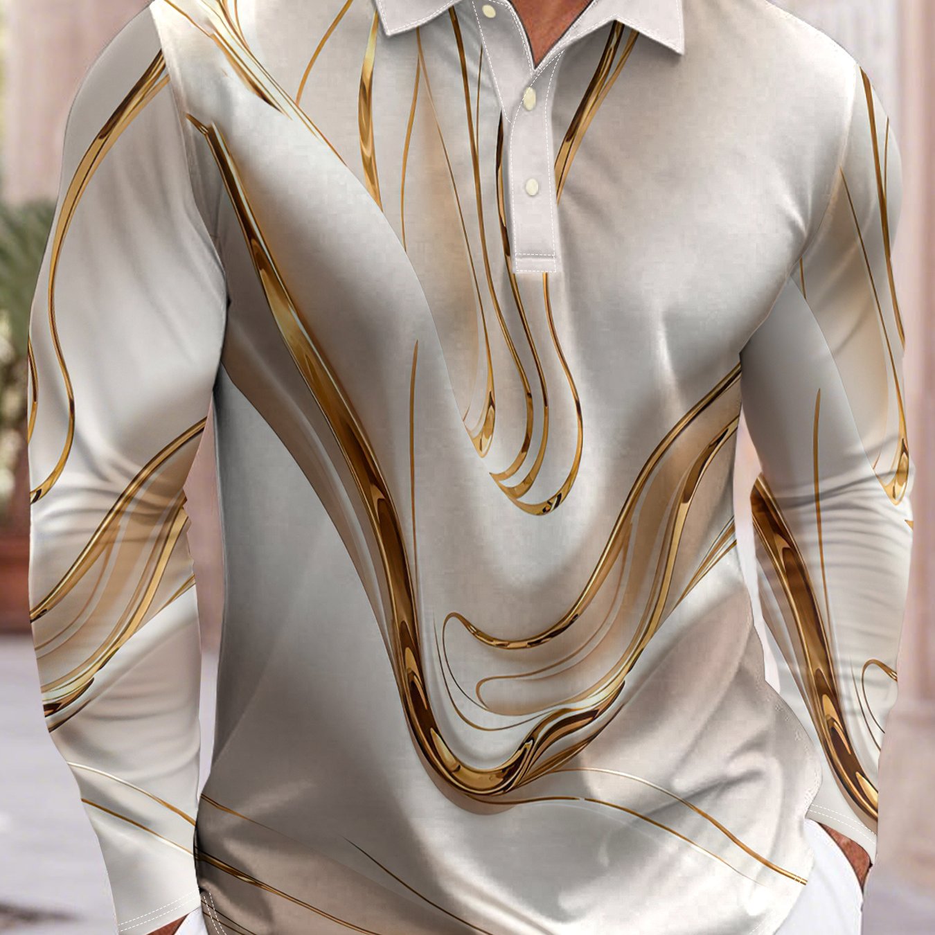 Men'S Elegant Marble Pattern Shirt - Lightweight Breathable Long Sleeve Formal & Casual Shirt, Black & Golden Swirls, Regular Fit for Office, Parties, Golf - All-Season Business & Everyday Attire for Men & Teens, Marble Print