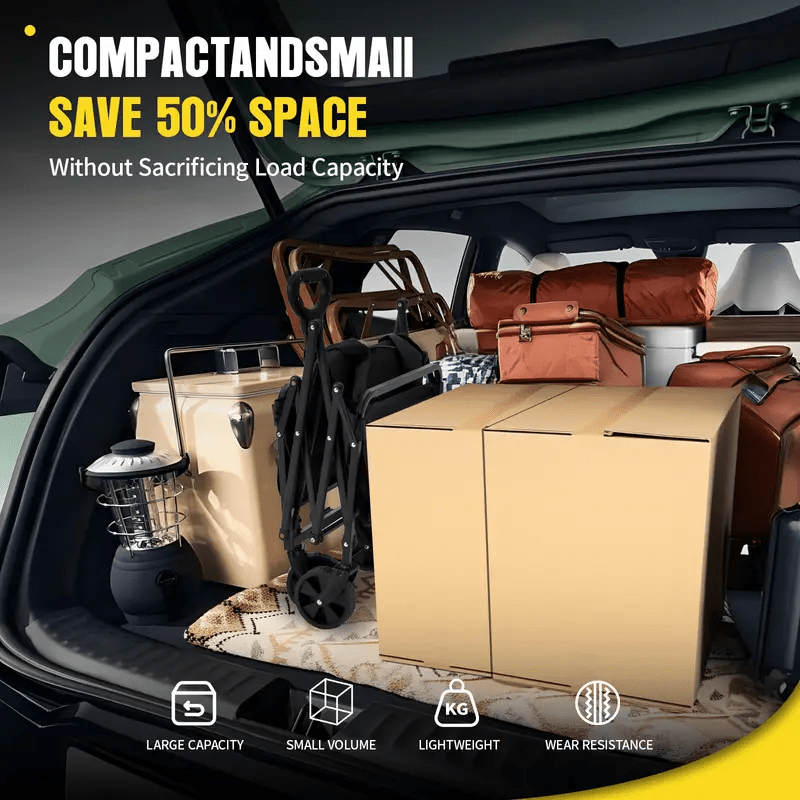 1pc 30" Heavy-Duty Collapsible Shopping Cart with All-Terrain Wheels - Foldable Utility Wagon for Beach, RV Storage, Sports, and Camping, Black Mesh & Durable Fabric Construction, Beach Wagon Cart