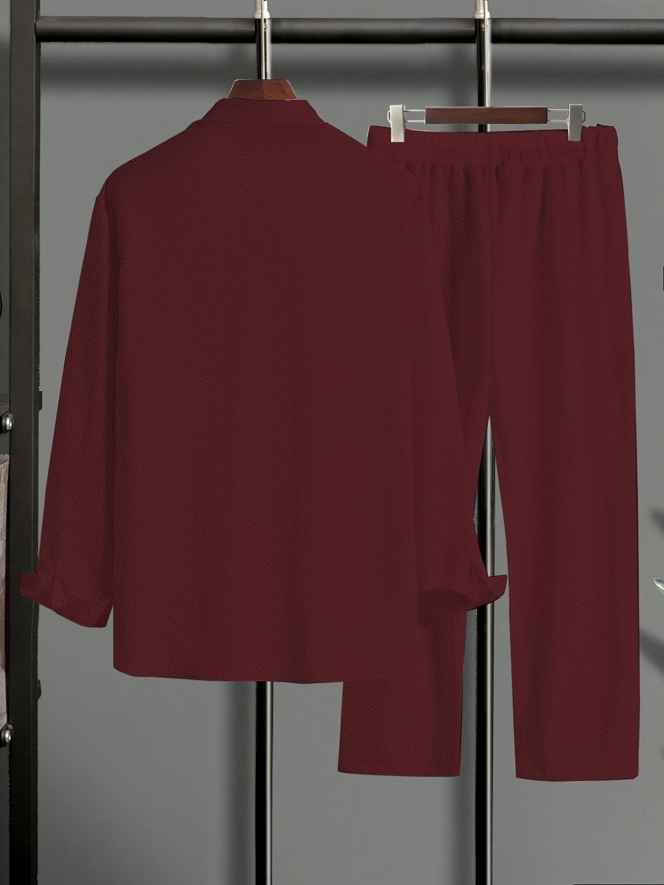 [Plus Size Suit Set] Men's Plus Size Suit - Stretch Long Sleeve Button-Up Shirt & Pants Set | Retro Geometric Check Pattern, V-Neck Lapel Design, Loose Fit for Casual & Formal Wear, Plus Size Blazers