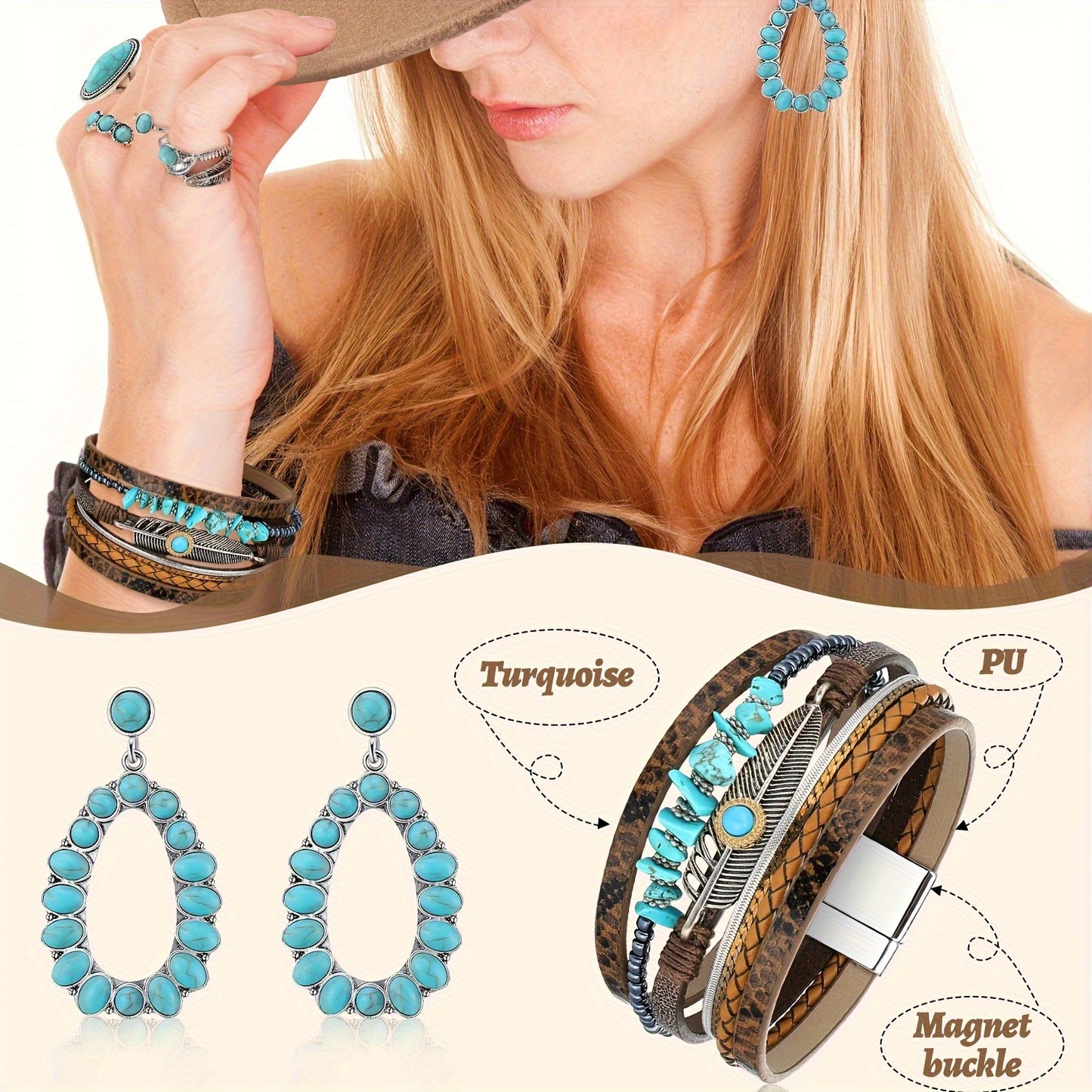 9-Item Collection for Women Featuring a Western-Style Cowboy Vest, Bohemian Cowboy Hat, And Accessories for Halloween Role-Playing (In Khaki Color).