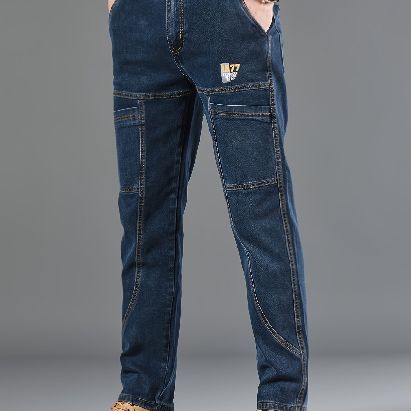 Men'S Small Straight Tube Style Fashionable Printed Six Pocket Design Micro Elastic Denim Pants