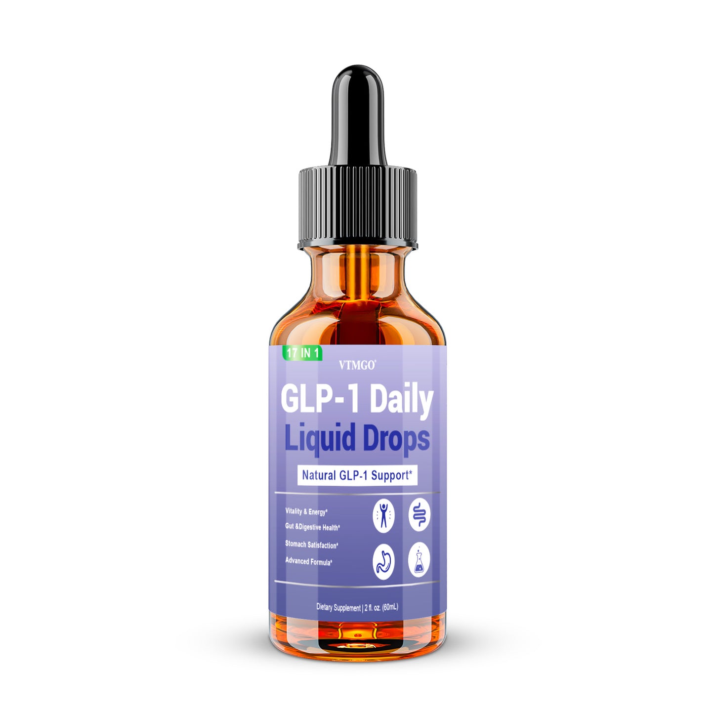 GLP-1 Daily Liquid Drops, GUT Health. Helps Appetite.B Vitamins, Ceylon Cinnamon, Probiotics, Ginger Root, Hops Flower, Green Tea, L-Methylfolate, Magnesium.Antioxidant, Balanced Diet, Suitable for Both Men and Women. Each Bo