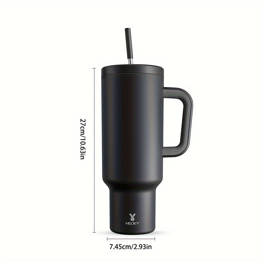 Meoky 50oz Tumbler with Handle, Tumbler with Lid and Straw, Insulated Stainless Steel Travel Mug, 100% Leak-proof, Keeps Cold for 36 Hours or Hot for 12 Hours