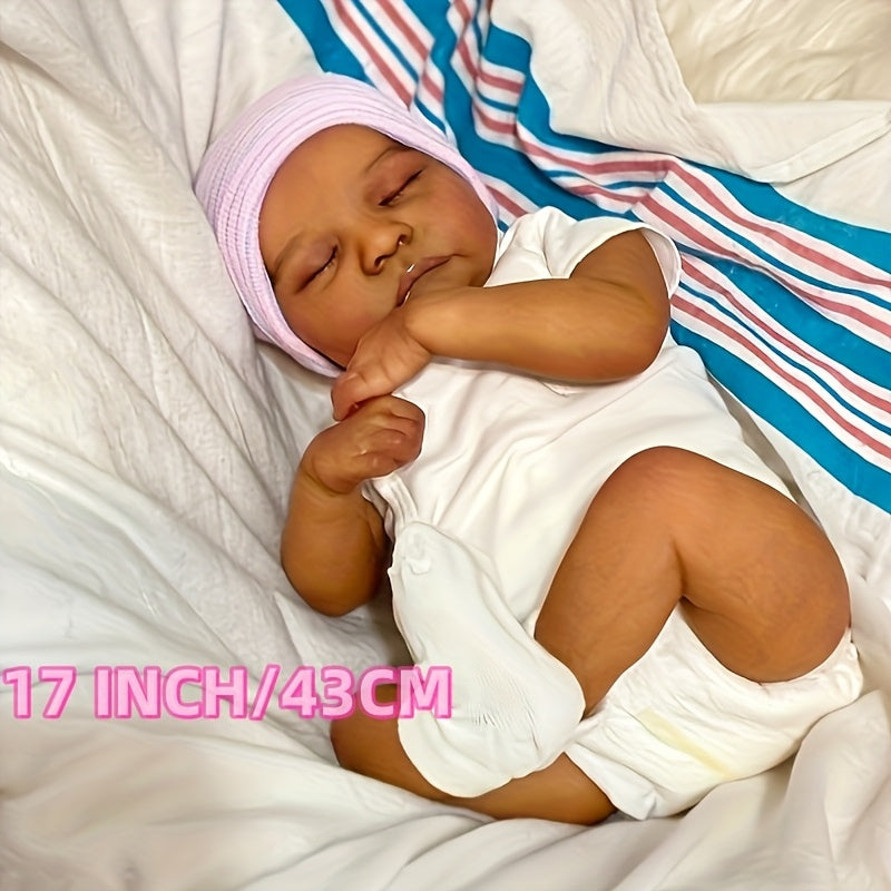 [Realistic Reborn Doll] Realistic 3D Dark Brown Light Beige Lifelike Soft Touch Vinyl Reborn Doll with Hand-Drawn Hair | Perfect for Role-Play & Collectors - Ideal Gift for Youngsters and Adults