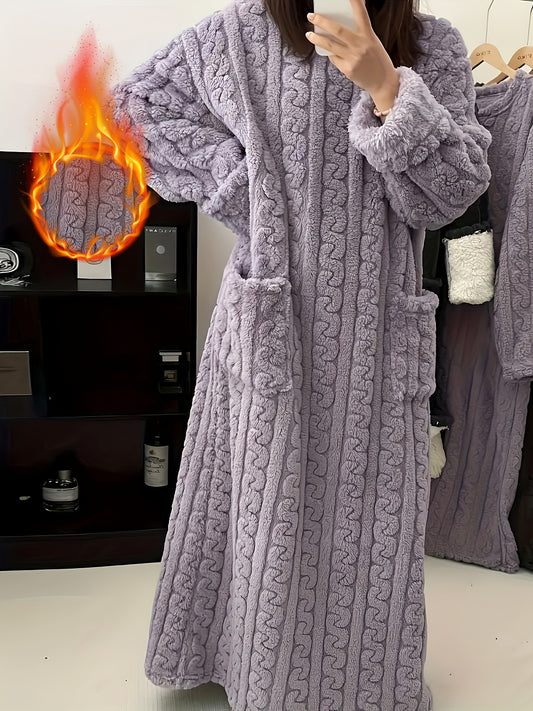 [Ultra-Soft Sleeprobe] Ultra-Soft Women's Heavy-Duty Coral Fleece Sleeprobe | Long Robe with Pockets, Non-Sheer Winter Nightgown for Cold Weather, Machine Washable Loungewear for Home, Spa, Lounge - Plush Robe, Cozy Home Atti