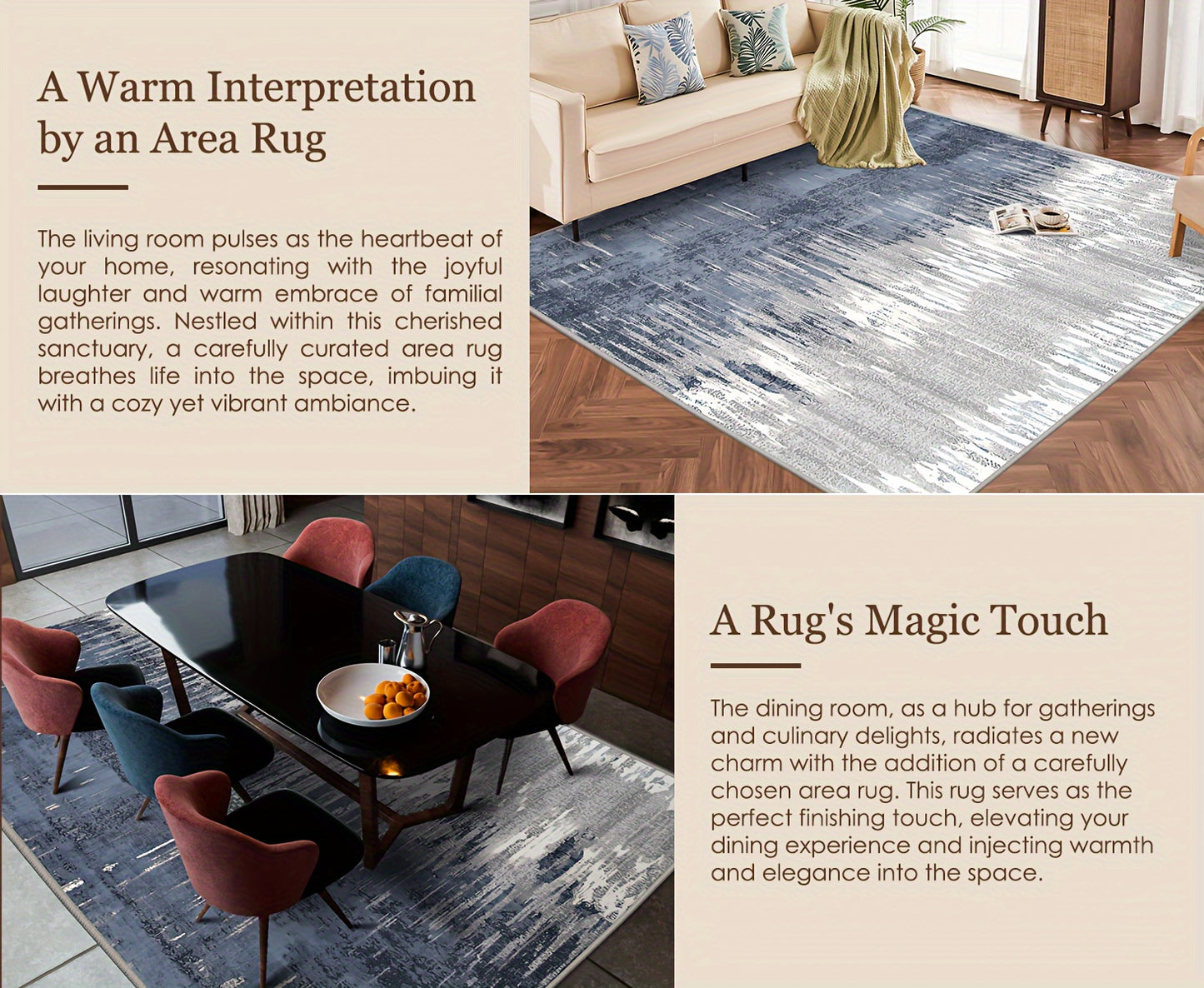 Orhopui Luxurious Soft Washable Area Rug - Stain Resistant, Non-Shedding, Anti-Slip TPR Backing, Abstract Design, Perfect for Living Room, Bedroom, and High-Traffic Areas - Blue, Soft, and Durable