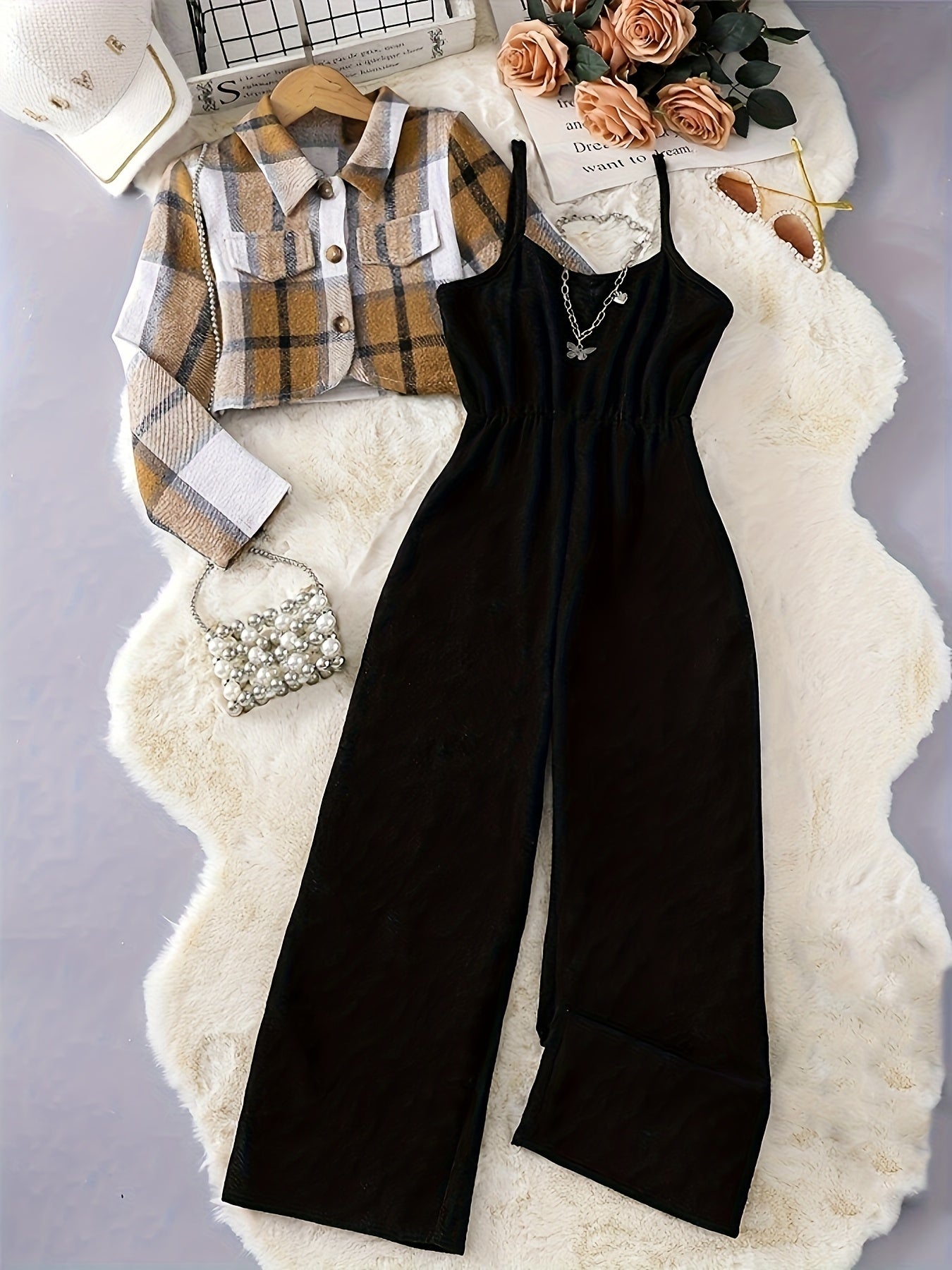 Solid Color Plaid Printed Button Top Pit Strip Suspender Leotard Set - New 25-year Elegant Vacation Style